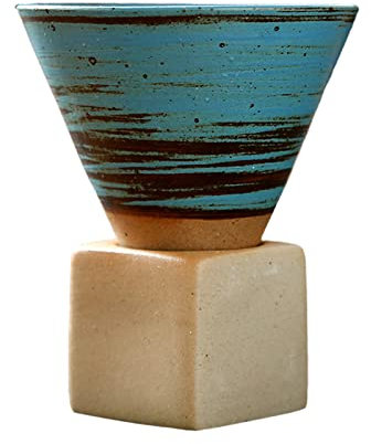 Coarse Pottery Coffee Mug with Base, 200ml Triangular Cone Shape Porcelain Mug, Ceramic Cup for Coffee Tea Latte Milkshake Yogurt, Espresso Cup, Japanese Tea Mug