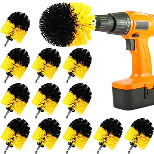 Remerry 12 Pcs Drill Brush Attachments for Cleaning Nylon Drill Brush | Electric Power Scrubber Brush, Multi Purpose Cleaning Supplies, for Bathroom Surfaces Tub Grout Shower Kitchen Tile Auto Car
