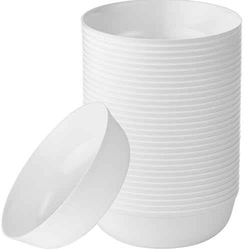 [30 Pack 16 OZ Bowls] Edge Collection White Plastic Party Bowls Premium heavyweight Elegant Disposable Tableware Dishes