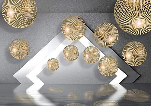 wandmotiv24 Fototapete Kugeln Gold 3D Effekt, 200 x 140cm - selbstklebende Strukturtapete, Wanddeko, Wandbild, Wandtapete, Modern, Wasser, Beton M1263