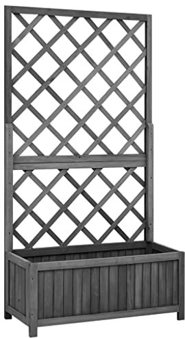 WIFESE Jardinera con Enrejado Exterior de Jardín Madera de Abeto Negro 70x30x135cm Arriate de Balcón Gran Capacidad Cultivar Plantas Enredaderas Flores Maceta de Patio Terraza Fácil de Instalar