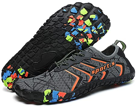 AUXDIQ Schwimmschuhe Badeschuhe Aquaschuhe Surfschuhe Wasserschuhe Strandschuhe Barfuß Schnell Trocknend für Damen Herren, Grau, 45 EU