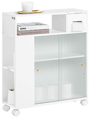 SoBuy BZR117-W Nischenregal 20cm mit Rollen Küchenregal Nischenwagen Rollwagen Nischenschrank schmales Regal toilettenpapier aufbewahrung Badmöbel Weiß BHT ca. 20x71x60cm