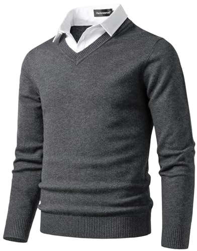 Harbrosrce Jersey de Punto Fino con Cuello en V para Hombre Slim-Fit Sudadera Basico Pullover Invierno Caliente Suéter Pulóver Sweater de Manga Larga