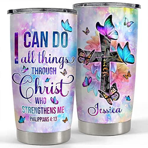 Gobelet De Café 590ml Thermos Réutilisable Mug Isotherme Pour Collègue Ami Maman Papillon Chrétien Personnalisé De Tumbler