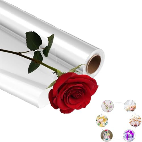 80CM*30M Geschenkfolie Transparent, Cellophan Geschenkpapier Rolle, Geschenkpapier Durchsichtige Folie Cellophanfolie Blumenfolie für für Blumen Geschenkkörbe Ostern Weihnachten (Fold in 40CM)