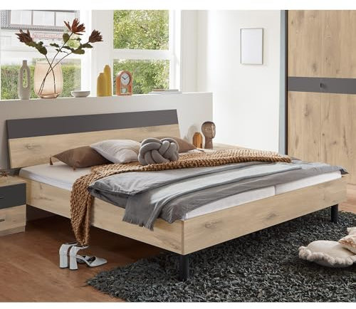 Lomadox Doppelbett Bettgestell Liegefläche 180x200 cm in Eiche mit Graphit