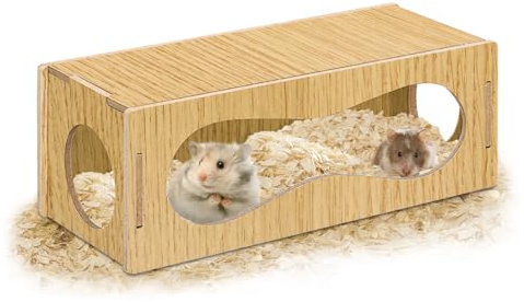 Wooden Hamster Hideout, Hamster Tunnels and Tubes with Three Holes, Hamster Accessories for Real Hamsters and Guinea Pig (Big, two ways)
