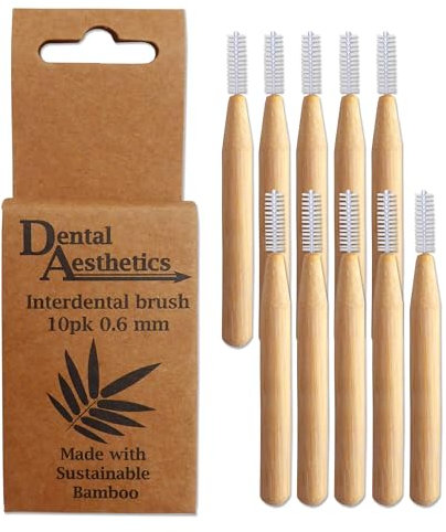 Cepillos interdentales de bambú, mango de bambú, ecológicos, paquete de 10 (0,6 mm)