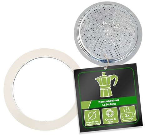 Harren24 Filter und Dichtung für Espressokocher, kompatibel mit Bialetti Espressokanne für 1 Tasse, Ø außen 47 mm, 4,7 cm, Ø innen 41 mm, 4,1 cm, Ersatzdichtung, Dichtungsring