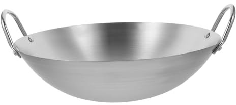 MAGICLULU Edelstahl-Wok pfanne aus edelstahl Wok aus handgehämmertem Eisen Gas daran arbeiten flache Pfanne Grillpfanne Chinesischer Wok Induktionsherd Kochutensilien Handhammer Zubehör