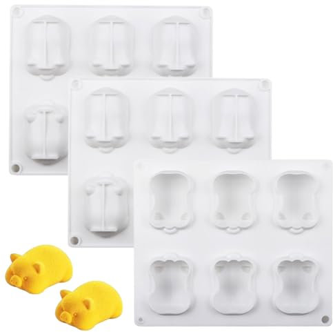 HGSHUO Glücksschweinchen Silikonformen Schweinchen Backform Mousse Schokoladenformen Schwein Form Eiswürfelform Süßigkeiten Schokoladenform DIY Gelee Dessert Soap Ostern Weihnachten 3 Stück