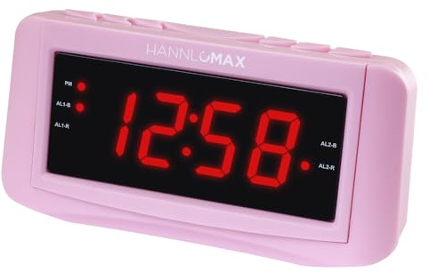 HANNLOMAX HX-117CR Alarm Clock Radio, PLL AM/FM Radio, 1.2 Red LED Display, Dual Alarm, Alarm Wake Up to Radio or Buzzer (Pink)