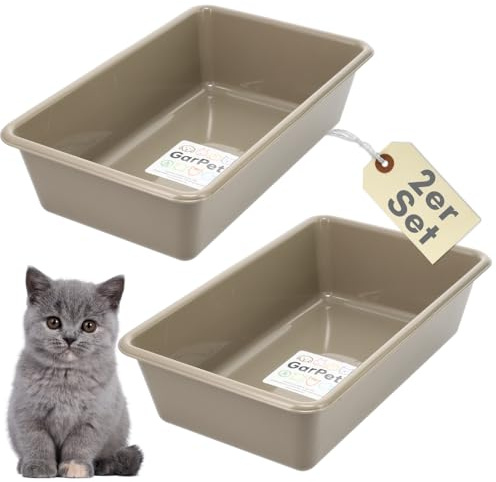 2er Set Katzenklo Katzentoilette offen Kitten ohne Deckel Katzen Schalentoilette Klo Toilette Zubehör Doppelpack Sparpaket Katzentoiletten