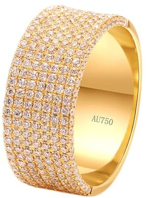 Skcess Goldring Damen 585 Echtgold 14K Engagement Ring Weiß Moissanit Runden, Damenringe Breiter Ring Ringe Frauen Größe 63 (20.1)