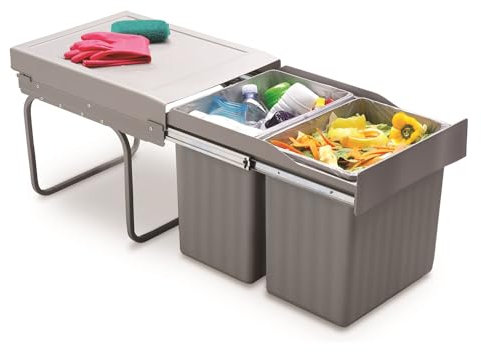 Victory Einbau-Abfallsammler Double Master 40Dt Alugrau 32 Liter Vollauszug Mülleimer