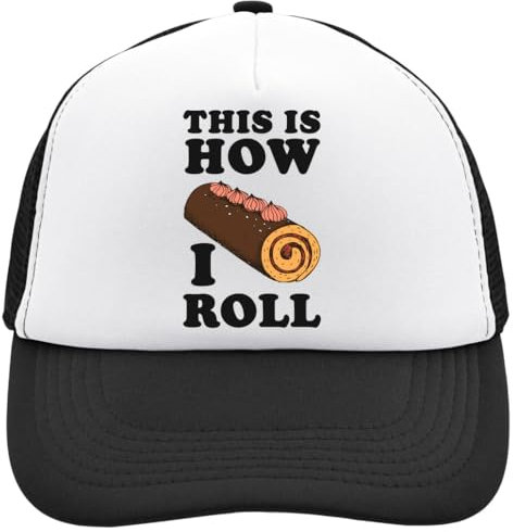 Functon+ This is How I Roll Cake Roll Casquette de camionneur réglable en maille Casu Blanc, Noir , Taille unique