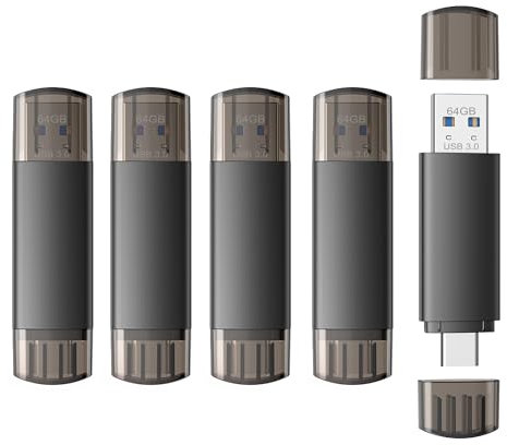 Chiavetta USB 64 GB 3.0 5 Pezzi Pennette USB C 2 in 1 OTG Pendrive USBC Stick 3.0 doppia 64GB Memory Stick 64G Tipo C per PC Laptop Notebook Android Window Nero