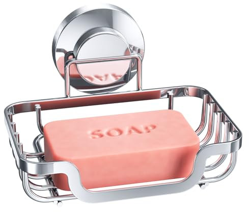 TAILI Soap Dish for Shower, Max Hold 5 KG Suction Soap Holder for Bathroom, Bathtub, Wall Mounted, Waterproof, Drill-Free, Removable Metal Shower Organizer, Sponge Sink Holder Suction Cup, Silver