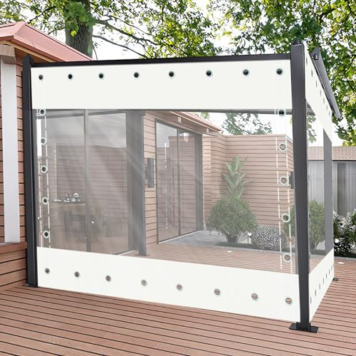Clear Waterproof Tarpaulin Curtains with Grommets,Heavy Duty Transparent Tarpaulin,Outdoor Side Panels for Pergola/Patio/Porch/Gazebo,（Height x Length）2x2m/6.56x6.56ft