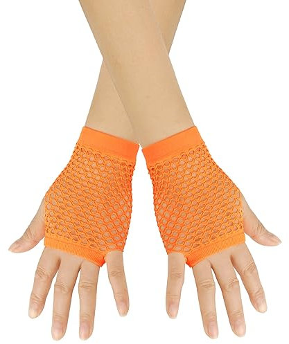 BrightGlow Netzhandschuhe Damen Kurze Fischnetz Fingerlose Handschuhe 1920er-Jahre-Handschuhe Mode Kurze Mesh Handschuhe Abendhandschuhe Opernhandschuhe für Kostümparty Zubehör Orange Einheitsgröße