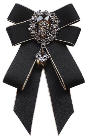 JKQBUX Broche de lazo ajustable con diamantes de imitación, estilo británico, para mujeres y hombres, uniforme, Negro -, 10* 16cm
