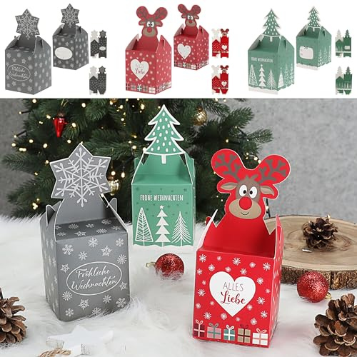 Godislådor set med 3 julmotiv papper 8,5 x 10 x 8,5 cm chokladlåda presentförpackning kartonglådor