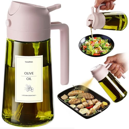 TrendPlain Oljesprayflaska för Airfryer 470ml, 2-i-1 Oliedispenser, Oljespray för Kök, Sallad och Vinäger, BPA-fri Kökstillbehör (Ett stycke, Persika - 1)