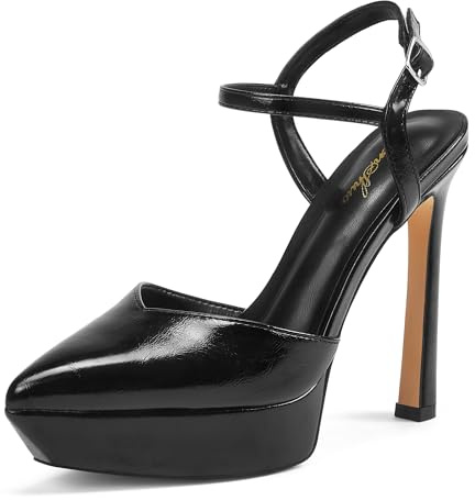 GENSHUO Scarpe Donna Punta Plateau 13cm Cinturino Caviglia Festa, Cerata Nera MOD B, 42 EU