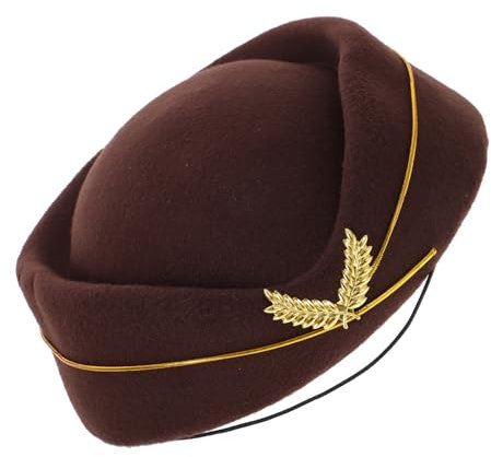 CHILDWEET Flight Attendant Cosplay Mütze Damen Elegante Baskenmütze Braun Ergonomisch Sitzend Für Kostüm Party Bühne Bühne Aufführung
