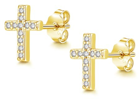 Cangall Ohrstecker Silber 925 Klein, Hypoallergen Flache Kreuz Stab Ohrclimber Ohrstecker mit AAAAA Zirkonia, Zierliche Schlafen Knorpel Tragus Silber Damen Ohrringe Stecker Ohr Piercing für Mädchen