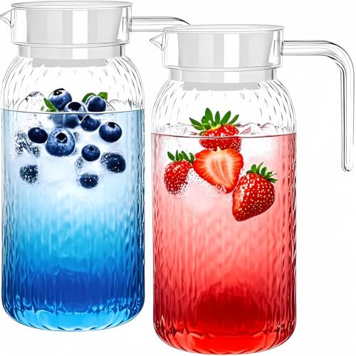2 Pack 1L Acrylic Water Pitcher With Lid - BPA-Free & Shatter-Proof Transparent Jug for Hot/Cold Tea, Coffee, Milk, Juice and Beverage