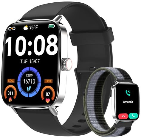 Smartwatch Uomo Donna, 1.85 Orologio Smartwatch con Chiamate e Notifiche WhatsApp, Fitness Tracker con Contapassi Sonno SpO2 Cardiofrequenzimetro, 110 Sportive, IP68 Smart Watch per Android iOS Nero
