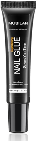 MUSILAN 18g Semi solide Colle à ongles Extra Forte pour Faux ongles - Pas Besoin de Lampe UV, Rhinestone Glue séchage rapide et longue durée Nail Gel Glue pour Ongles Acryliques Colle Capsule Ongle