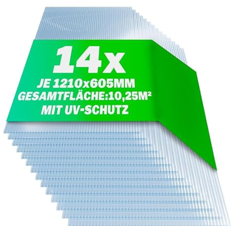 casa pura | Gewächshausplatten 14x | 60,5 x 121 cm - | Polycarbonat (PC) | Hohlkammerplatte - Doppelstegplatte (Transparent, 16 mm)