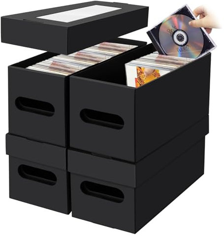 AOBOPLE 4 PCS Scatola Porta per CD con Finestra Trasparente,Porta CD a Colonna Contiene 660 Dischi in Custodie per CD/240 CD in Custodie Sottili/120 CD in portagioie