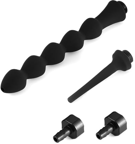 2 Pc Shower Enema Douche Nozzles , Comfortable Silicone Nozzles Enema Attachment, Reusable Shower Enema Black