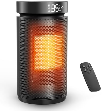 Electric Heater, 1500W Energy Efficient Fan Heater with Thermostat, 70° Oscillating Remote Control, Silent Ceramic Fan, 3 Modes 12H Timer, Tip-over & Overheat Protection for Bedroom