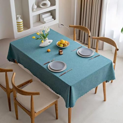 Bordsduk tvättbar, filt, trädgårdsduk väderbeständig linneutseende bordsduk av polyester vattenavvisande med lotuseffekt, trädgårdsduk öltält-set (påfågelblå, 90 x 140)
