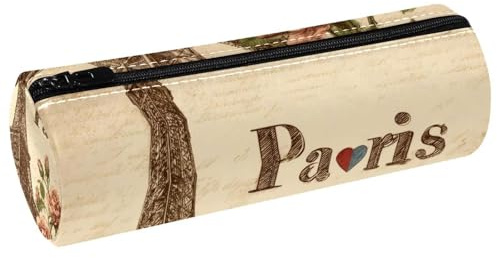 VAPOKF Trousse à crayons en cuir avec motif Tour Eiffel de Paris Romantique Roses Pour ranger des stylos, des pièces de monnaie, des cosmétiques, des cosmétiques, des articles de papeterie, l'école
