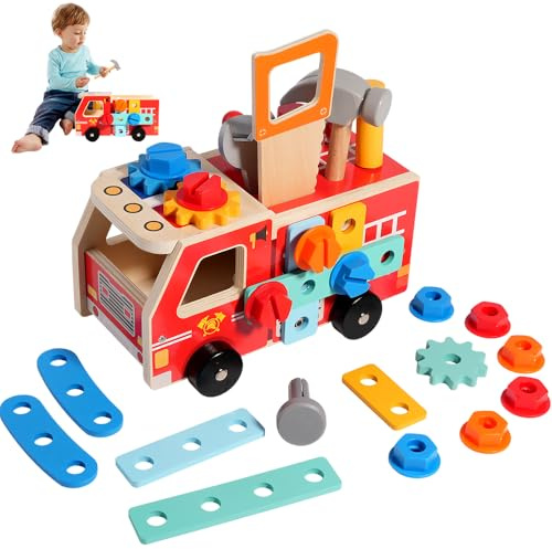 HOVCEH Werkzeugkoffer Kinder Werkbank, Montessori Werkbank Kinder, Montessori Spielzeug ab 3 Jahre, Kinderwerkzeug Werkzeugwagen, Lernspielzeug Übung der Feinmotorik für Jungen Mädchen 3 4 5 6 Jahren