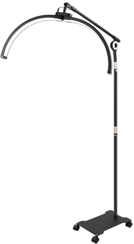 Media luna, lámpara cosmética LED con soporte para teléfono y ruedas, 2 opciones de control ajustables de 3200 K-5600 K, luces de belleza para sala de estar, estudios fotográficos, mesas