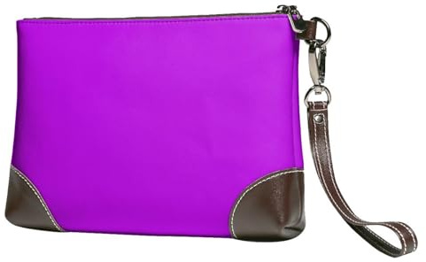 Pochette da donna, in pelle con stampa viola, alla moda, con cinturino da polso
