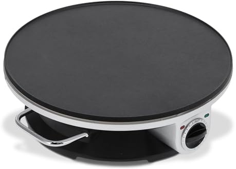Crepera Eléctrica Multifunción de 1200 W Plancha Para Panqueques Acero Inoxidable 13 Pulgadas con Placa Caliente Estilo Sartén Antiadherente Crepes Dial Temperatura Ajustable 3 Velocidades