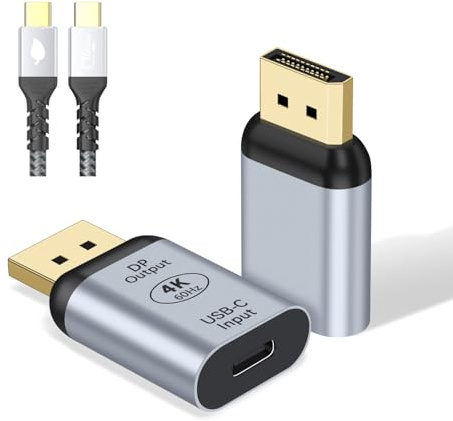 USB C to DisplayPort Adapter with 3.3FT USB C Video Cable, 4K@60Hz USB Type C Female to DP Male Converter, Support 4K@60Hz 2K@120Hz HDR 3D Thunderbolt 3 to DP for i-/Phone 17, MacBok, Galaxy - 1 Pack