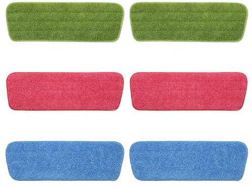 VEGCOO Spray Mop Replacement Pads Set Compatible with Addis Spray Mop - 6 Microfiber Mop Cloth - 42 cm×14 cm (Red/Blue/Green)