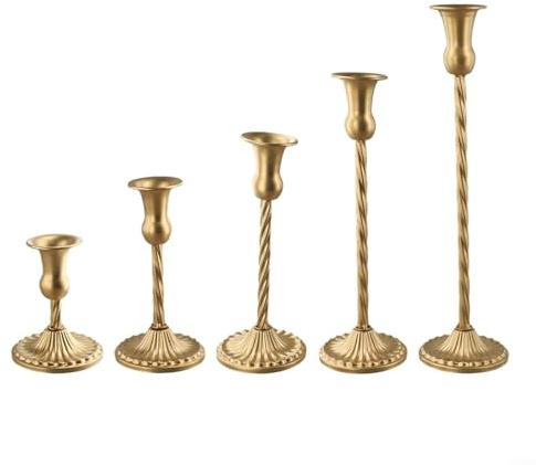 Portavelas de latón chic diseñados para velas cónicas, adecuados para varias ocasiones (juego de 5)