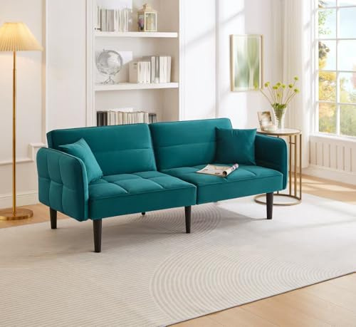 GULFXDS Schlafsofa, Schlafcouch, Sofa mit Schlaffunktion, 2-in-1 Verstellbares Schlafsofa-Zweisitzer mit Klappbaren Armlehnen, Geeignet für Wohnungen/Gästezimmer/Lounge(Antik Blau Grün)