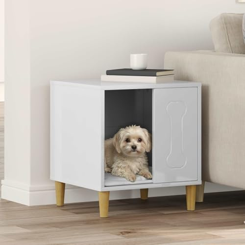 Mokuyary Hundhus glänsande vit 44 x 42 x 49 cm hundkennel lätt att montera för utomhusbruk, trädgård, terrass