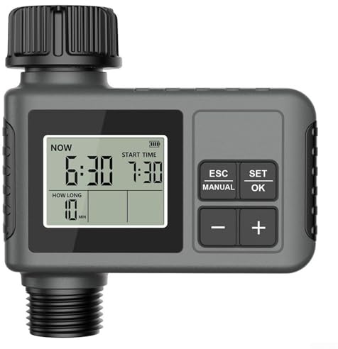 Minhe Timer intelligente per irrigazione con ritardo della pioggia, personalizzabile da 1 min a 3 ore di irrigazione, funzionamento a batteria, schermo LCD per giardino (14 mm)
